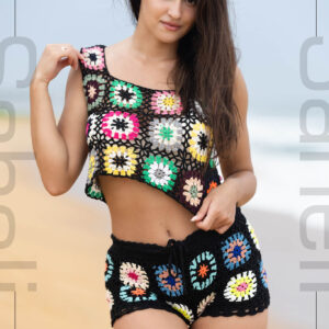 Tropical Mosaic Crochet Crop Top - Black - Image 3