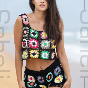 Tropical Mosaic Crochet Crop Top - Black - Image 2