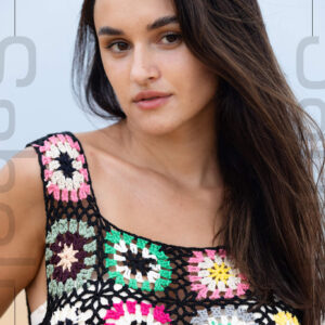 Tropical Mosaic Crochet Crop Top - Black - Image 1