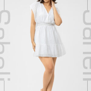 Mira Embroidered V-Neck Mini Dress - White - Image 2