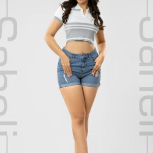 Harper Striped Knit Polo Crop - Ash - Image 3