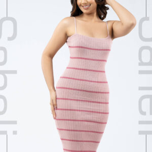 Sculpted Stripes Knit Midi Dress - Pink - Image 2