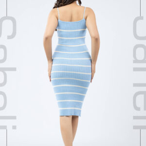 Sculpted Stripes Knit Midi Dress - Blue - Image 4