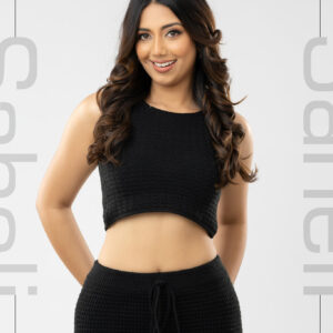 Textured Sleek Knit Crop Top - Black - Image 1