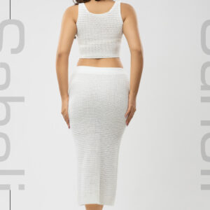 Textured Sleek Knit Midi Skirt - White - Image 2