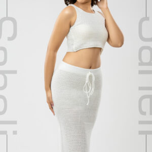 Textured Sleek Knit Midi Skirt - White - Image 1