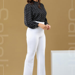 Polka Charm Puff Sleeve Blouse - Black - Image 2