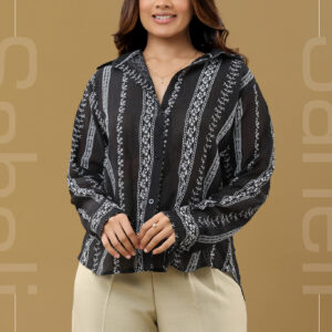 Vintage Threadwork Button-Down Shirt - Black - Image 1