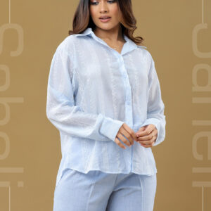 Vintage Threadwork Button-Down Shirt - Blue - Image 1
