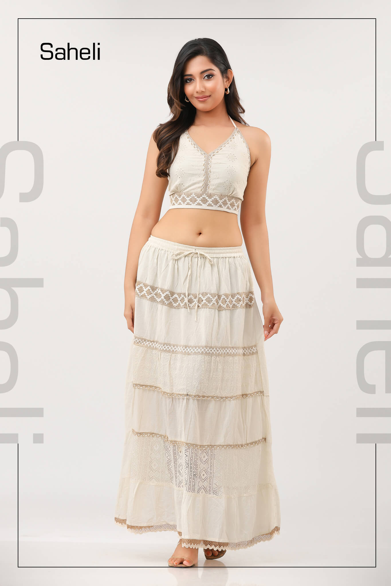 Embroidered Crop Top & Maxi Skirt Set