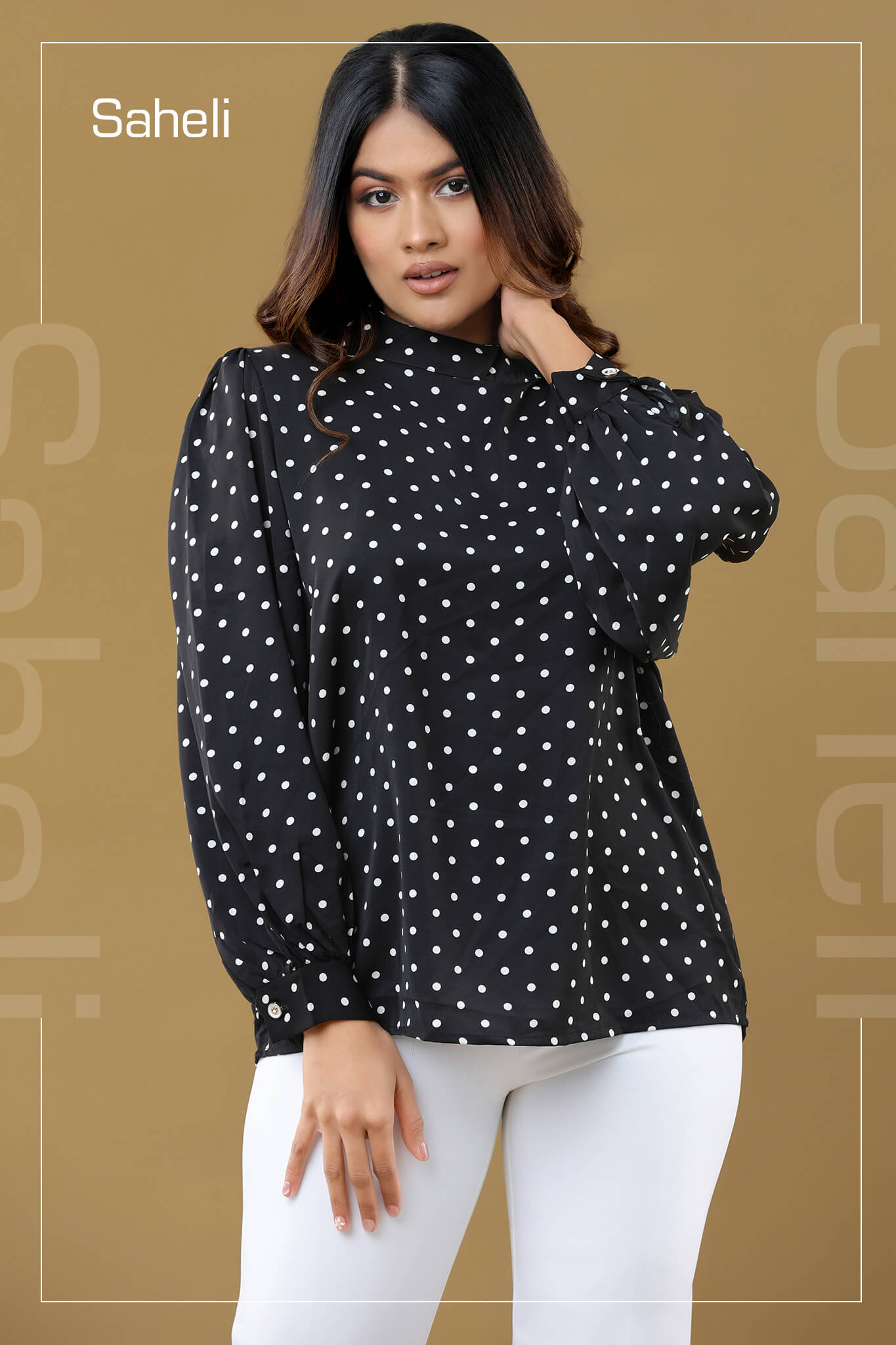 Polka Charm Puff Sleeve Blouse